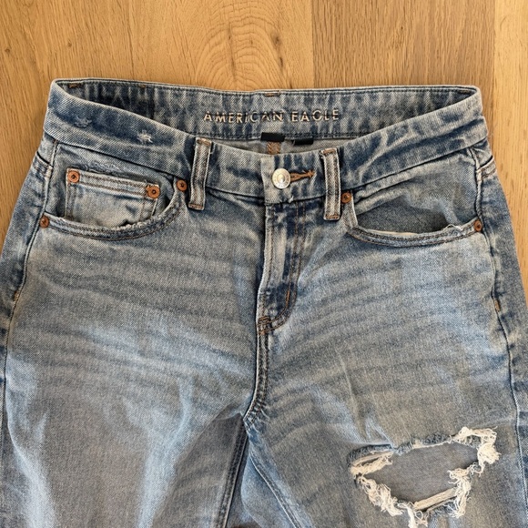 American Eagle Outfitters Blue Ripped Straight Leg Jeans - Picture 2 of 7